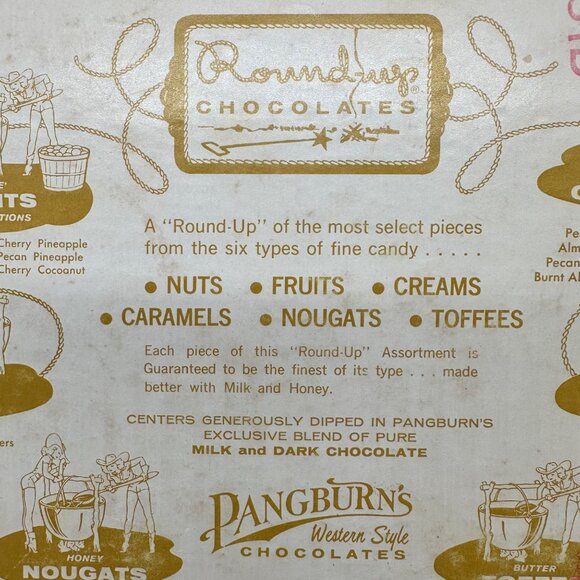 Vintage Pangburns Chocolate Box Round Up 1960s Cowgirls Western Texas Empty - Picture 8 of 16